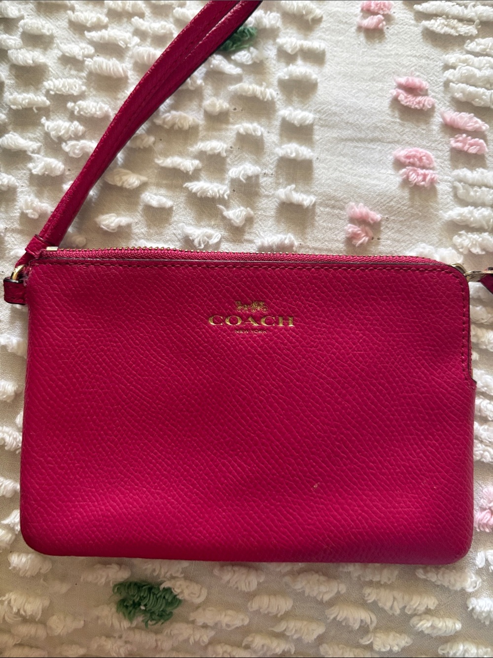 Coach Hot Pink Leather Wristlet with Gold Logo